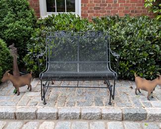 Nice wrought iron glider, pair of rusty old goats and a custom-made wrought iron cat sculpture.