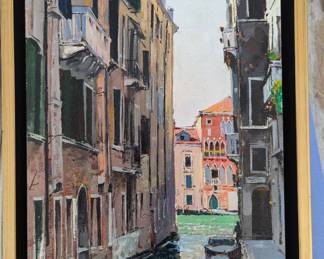 Gallery wrapped original oil on board of Venetian canal scene, by listed Russian artist, Dmitriy Proshkin.