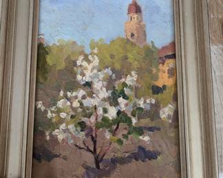 Nicely framed original oil on board, by listed Russian artist, Kseniya Nikolaevna Uspenskaya, 1960.