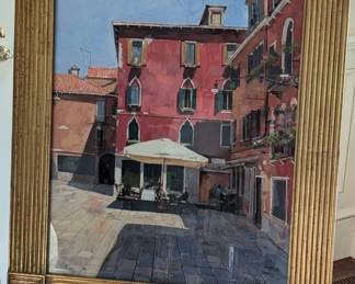 Nicely framed original gouache of Venetian cafe scene, by listed Russian artist, Dmitriy Proshkin.