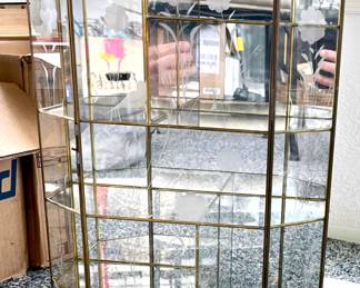 Glass brass glass wall display curio case with mirrored back