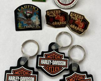 Harley-Davidson keychains & various pins