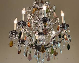 Entry chandelier with colored prisms