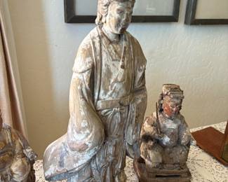 Early Chinese carved wood  statues of gods 