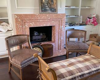 Leather chairs RH style and canned bench.
