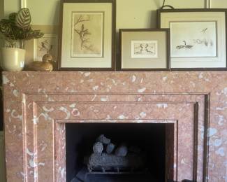 Signed Sandy Scott Etchings. Signed & numbered in pencil. Carved Duck and Fireplace Logs