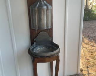 18th Century Antique French Pewter & Walnut Lavabo Louis XV