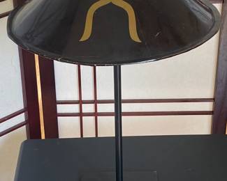 Antique Japanese lacquered metal helmet with symbol for security official for a samurai