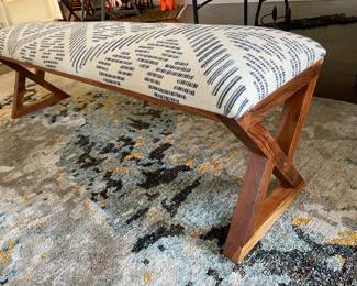 Modern bench with blue appolstery