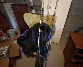 Lots of salt water fishing poles.