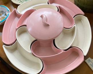 Mid-century Santa Anita Ware Snack Set with Lazy Susan