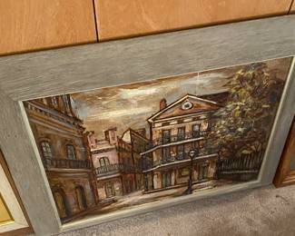 1963 Oil on Board "Pontalba Apartment Building Jackson Square New Orleans" Mid-century Artist George Grunblatt 