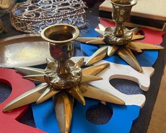 Vintage Brass Star Base Candlesticks