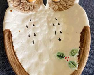 Vintage Enesco Christmas Owl Spoon Rest