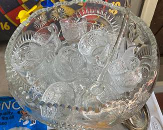 Cut Glass Punch Bowl Set