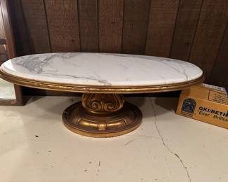 French Provincial Coffee Table Gold Base Marble Top