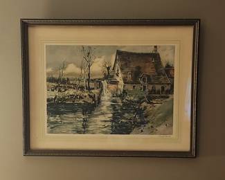 "The Water Fall" 1950's Lithograph. Signed by Claude Duval