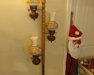 Vintage floor to ceiling tension lamp with painted glass globes