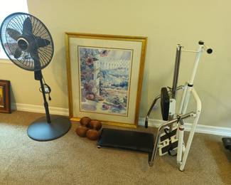 Exercise equipment to make you sweat and a fan for cooldown