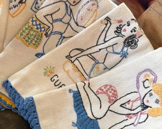 Pin Up Girls Embroidered Tea Towels