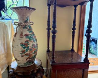 Vintage Asian Vase and Side Accent Table