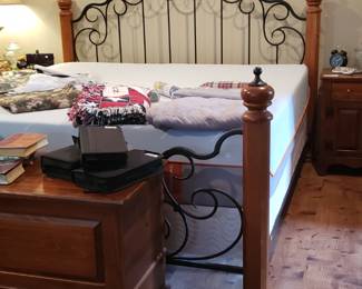 Rustic Ethan Allen night stands and king size memory foam mattress