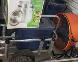 Beach cart, large fan and NIB stock pots