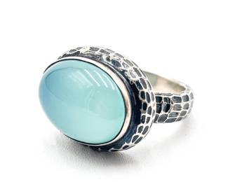 Sterling Silver Ring with Oval Blue Gemstone Size 7