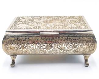 Vintage Japanese-Inspired Cylinder Music Box w/ Floral Engravings