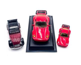 Set of Three 1:43 Scale Diecast Cars by Mattel & Others