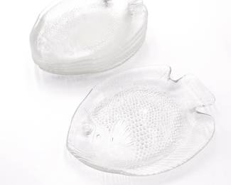 Set of 6 Arcoroc French Glass Fish Plates, 1970s