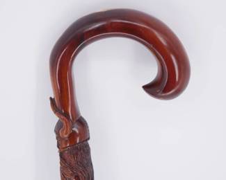 Carved Wooden Walking Cane w/ Abalone Inlays by Rick Young