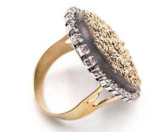 Gold-Tone Ring with Druzy and Rhinestones