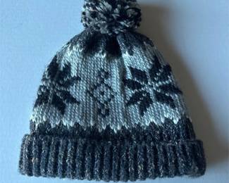 Hand-Knit Wool Beanie Hat With Nordic Design and Pom-Pom