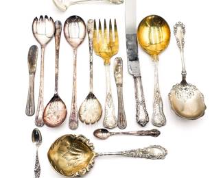 Lot of 14 Antique Sterling & Silver-Plated Serving Pieces