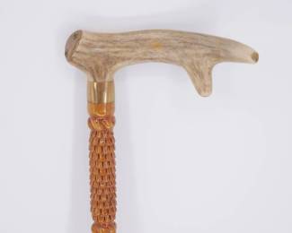 Mid-20th Century Stag Horn Handle Walking Cane