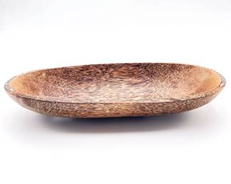Vintage Coconut Wooden Bowl w/ Carved Decorative Rim