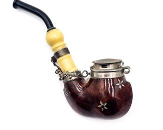 German Hunting Pipe & Silver and Metal Accents