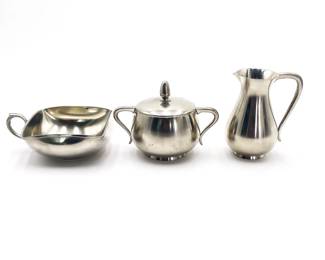 Set of 3 Royal Holland Daalderop KMD Pewter Tea Service Items