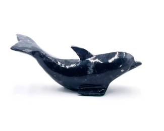 Hand-Carved Black Onyx Dolphin Sculpture
