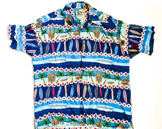 Ron Anderson by Kahala Surfboard Print Rayon Shirt, Large