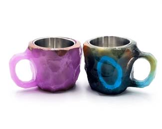 Pair of Resin Crystal-Style Coffee Mugs with Steel Liners