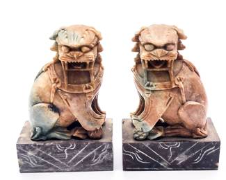 Pair of Vintage Soapstone Foo Dogs