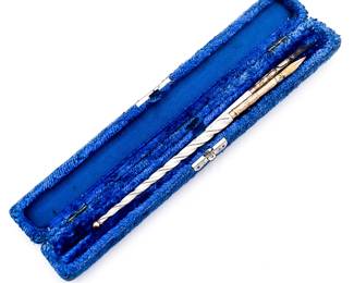 Pair of Antique Mother of Pearl Dip Pens w/ Blue Velvet Case
