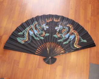 Black Decorative Kung Fu Fan w/ Dragon Motif