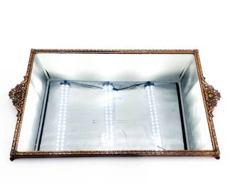 Vintage Mirrored Vanity Tray w/ Ornate Gold Tone Frame