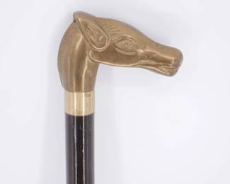 Vintage Brass Horsehead Wooden Walking Stick