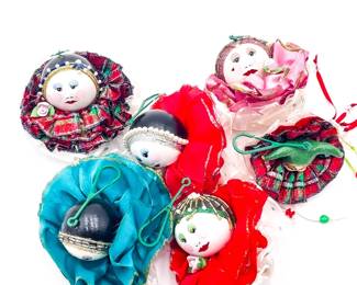 Lot of 6 Handmade Fabric Christmas Ornaments