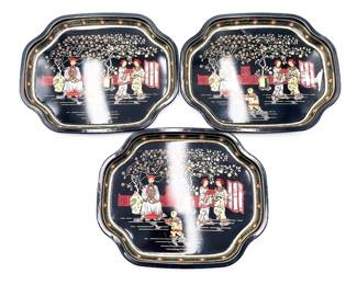 Set of 3 ELITE Asian-Themed Tin Trinket Trays