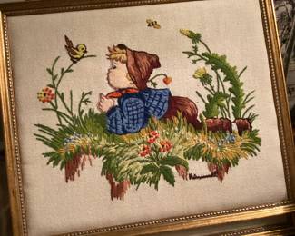 Hummel Boy with Bird Framed Embroidery